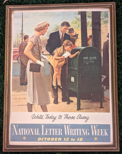 Framed Paper Poster 1930's National Letter Writing Week US Post Office Poster