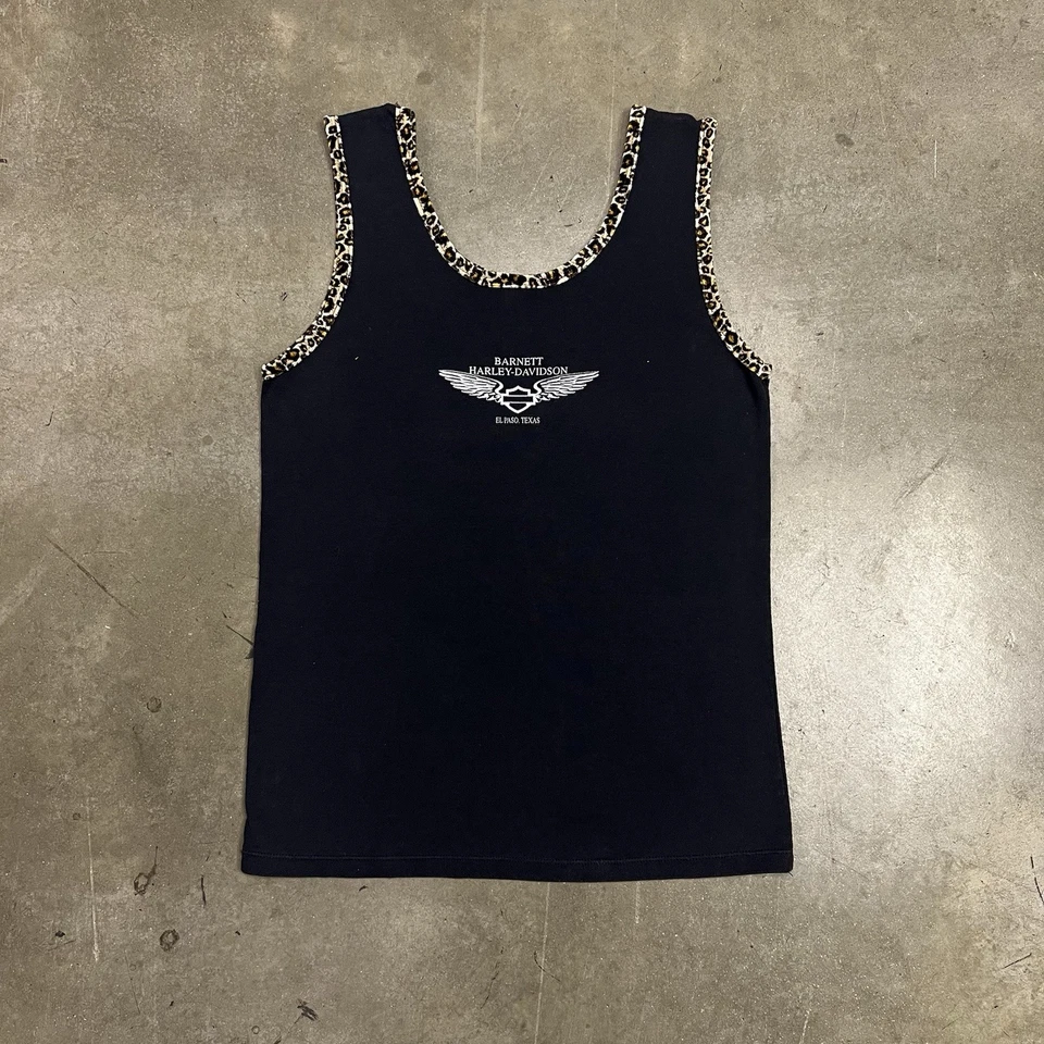 Camiseta sin mangas negra XL con estampado de leopardo guepardo guepardo Harley Davidson Y2K vintage años 90 para mujer Foto 2 de 4