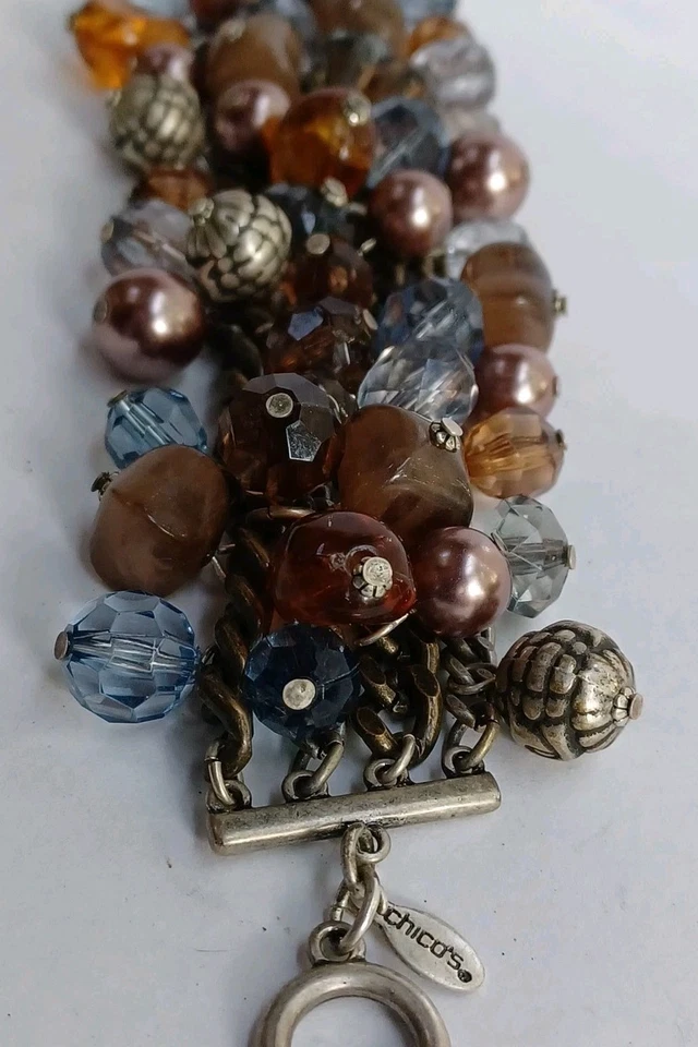 "Pulsera Chicos Gruesa Mulit-piedra Tonos Tierra Ámbar y Azul Cuentas Palanca 7""-8,5""" Foto 2 de 4