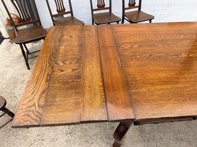 Antique Oak Draw-Leaf Dining Table w/ 6 Chairs Jacobean Tudor