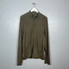 Ibex Men XL Olive Green Merino Wool Full Zip Sweater Jacket Pockets Gorpcore