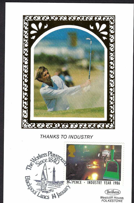 Great Britain: Golfer displays steel club in Steel Industry year 1986. Card