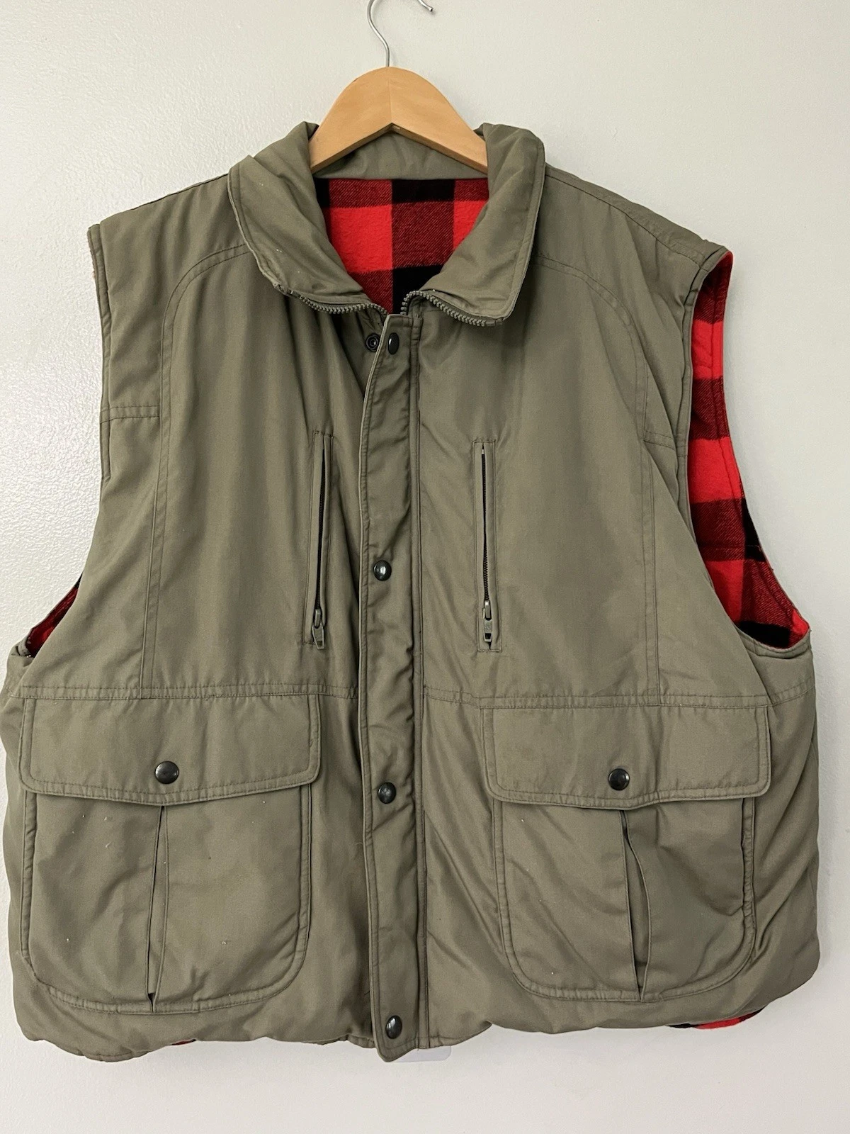 Hardy Amies London Reversible Vest Green Red Plaid Hiking Outdoor Mens Sz. L