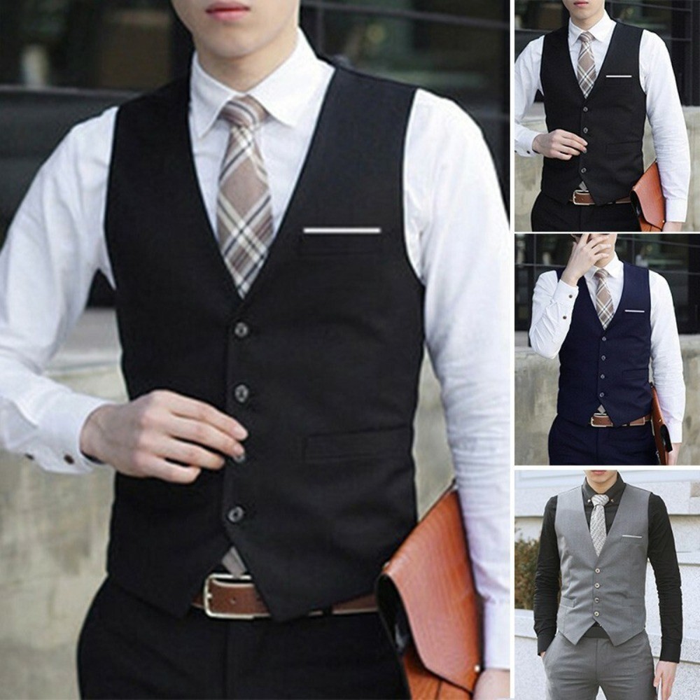 MEN/Men's Slim Fit Tuxedo Waistcoat-Coat Formal Business Casual Dress Vest Suit