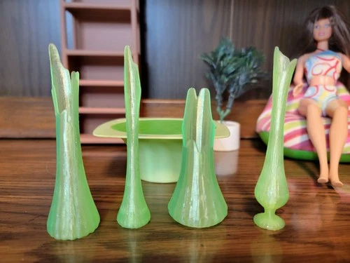 Miniature Swung Glass (Plastic) Vase Set - Green - Barbie - MCM Vintage Retro