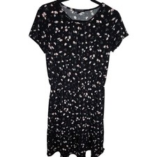 Banana Republic Fit Flare Dress Ditsy Floral Knit Elastic Waist Work Casual XS