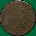 1874 Indian Head Cent Almost Good AG Coin #39550