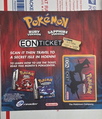 Pokemon Eon Ticket Promo E-Reader E Card Ruby & Sapphire GBA -NM