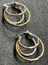 Vintage 1  Gold  Mixed Tone Metal Hinged Hoop Earrings