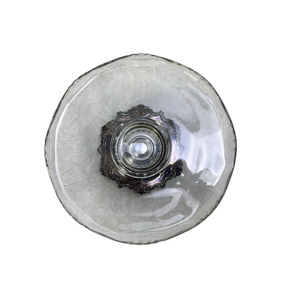 Sacos Plato de Plata Vintage Patas Lazy Susan Vidrio Giratorio 13" Soporte para Pasteles  Foto 4 de 4