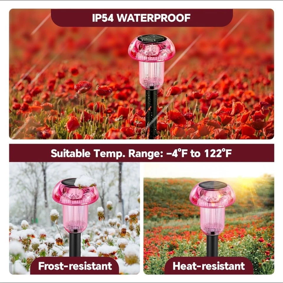 Paquete de 4 luces solares de camino para exteriores, luz LED púrpura de entrada alimentada por energía solar,... Foto 2 de 4