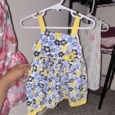 Blueberi Boulevard Girls Floral Sleeveless Sundress Yellow Blue 24M Cotton