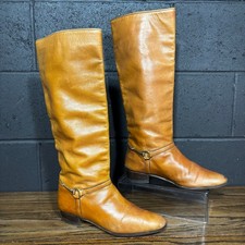 Vintage Gucci Tall Leather Riding Boots Cognac Brown Italy 39.5 B Equestrian