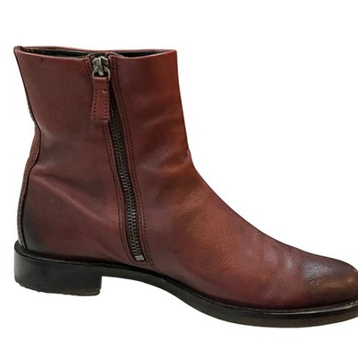 ECCO Women's Burgundy Leather Side Zip Ankle Boots Low Heel Sartorelle 25 sz 7