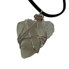Sea Glass Pendant Neckalce Wire Wrapped Artisian Made Beach Coastal