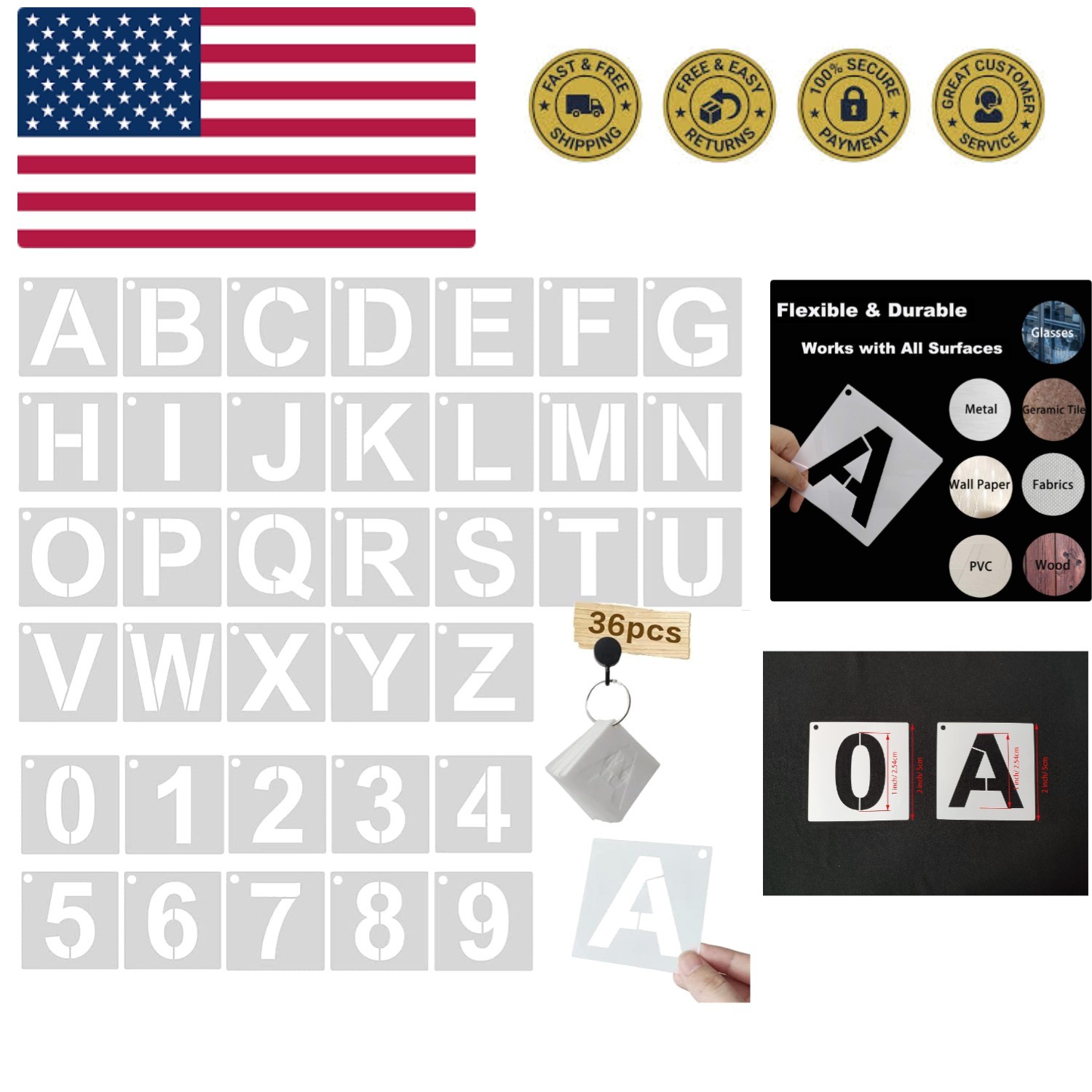 1 Inch Letter Stencils Kit, Alphabet Art Craft Stencils, Reusable Plastic Let...