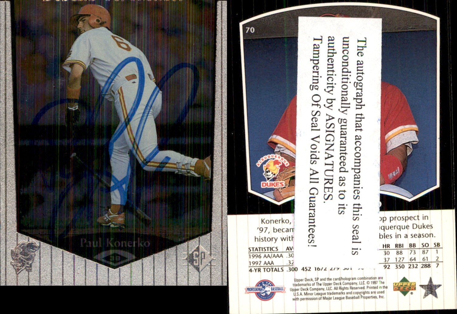 Paul Konerko Signed 1998 SP Top Prospects #70 Card Albuquerque Dukes Auto AU