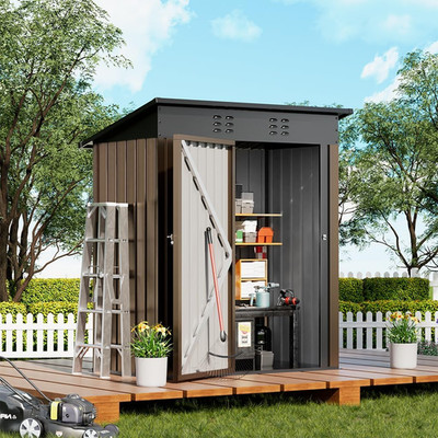 Shed Outdoor Storage Shed Metal,Lockable Doors Tool Sheds with Sloping Roof,Stee