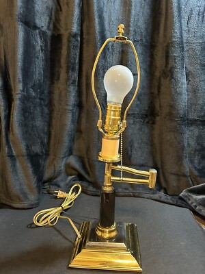 DESK LAMP Vintage Solid BRASS Swing Arm with Marble Base