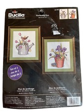 Bucilla Counted Cross Stitch Kit GARDENING DUO Set Of 2 Flowers Bird New Sealed