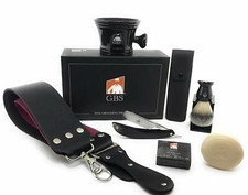 GBS Black Shaving Set Shave Ready Straight Razor Strop Case Mug Brush Stand Soap