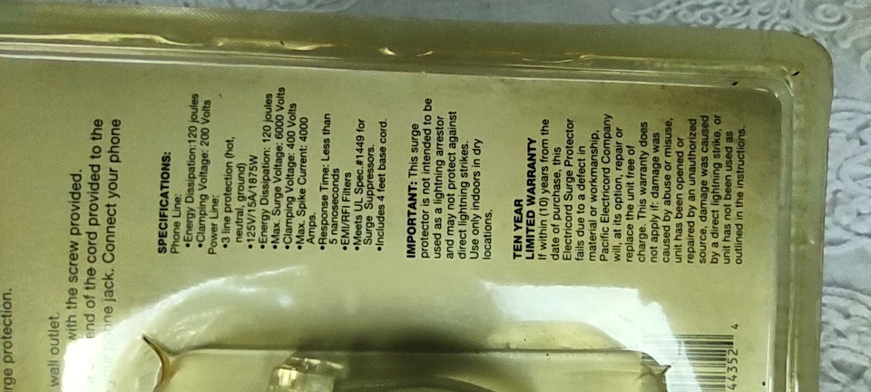 Phone fax modem Surge Protector with Outlet Alarm Electricord Office 3-line - Image 3 of 4