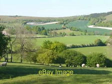 Photo 6x4 Downland West of Manor Farm Combe Hedgerows, grassy fields and  c2011