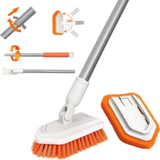 Shower Scrubber  Tub and Tile Cleaning Brush with Long Handle Orange