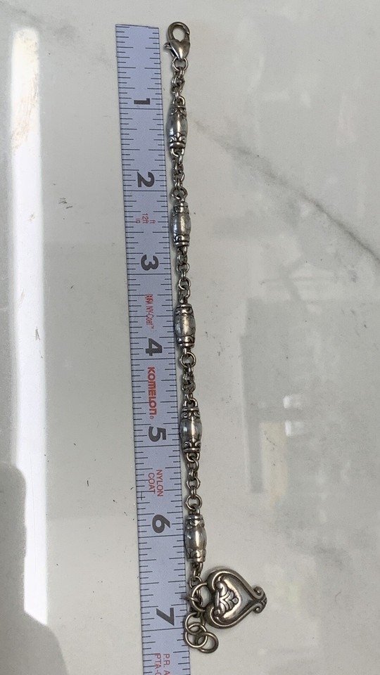 BRIGHTON Heart Charm Silvertone Link Bracelet 7'' love Euc Pretty eBay