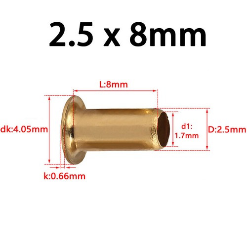 Brass Eyelets Tubular Hollow Rivet Crimped Rivet 0.9mm 1.3mm 2mm 3mm 3.5mm - 6mm - Imagen 50 de 84