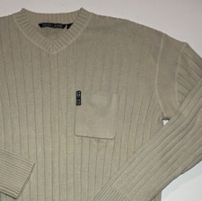Vtg Guess  Jeans Ribbed V Neck Knit Pocket Sweater Men  s M Cotton 80s 90s