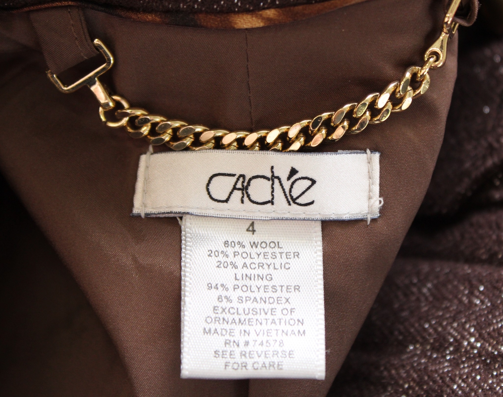 Cache Brown Shimmer Herringbone Wool Zip Front Ja… - image 2