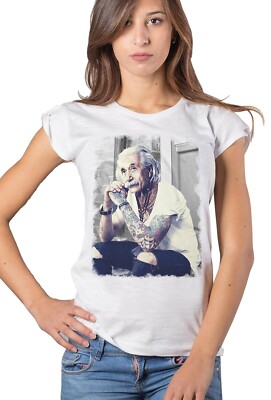 Albert Einstein Tattoo 18-84 Mode Urban Slub Lady Damen 100% Baumwolle geflammt