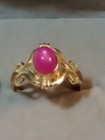 NATURAL PINK STAR RUBY HEATED 925 SILVER 14K GOLD PLATED RING SIZE 7 — photo 1