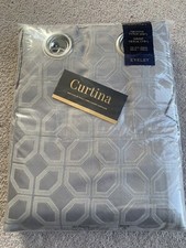 Curtina Oriental Squares Eyelet Curtains Silver 46 x 72