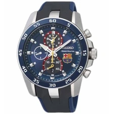 Brand New SPC089P2 Seiko Sportura Barcelona FC Black Silver Blue Wristwatch Men 