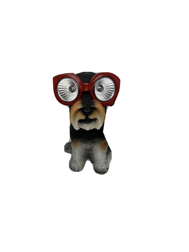 Yorkshire Terrier in Brille Hund solarbetriebenes Licht Garten Tier Skulptur