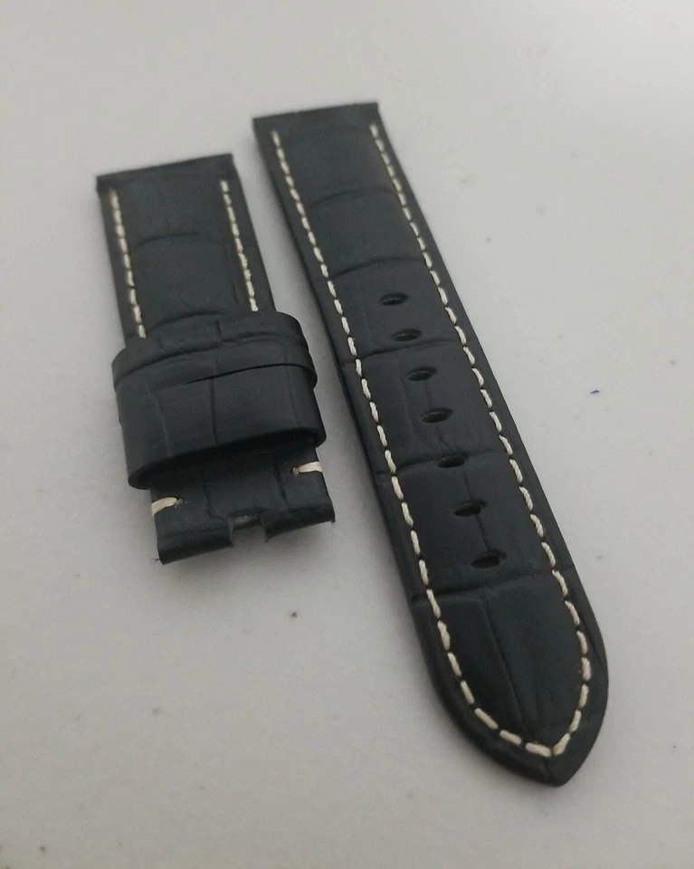 Panerai Watch 24mm OEM Black Alligator Watch Strap Beigh Stitch for Tang Buckle  - Image 4 of 4