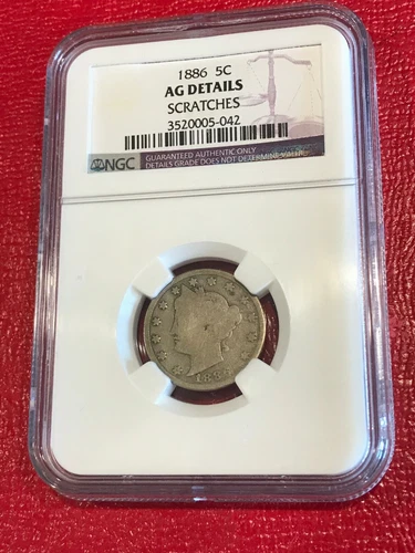 NGC AG DETAILS 1886 LIBERTY HEAD V NICKEL COIN-JAN178
