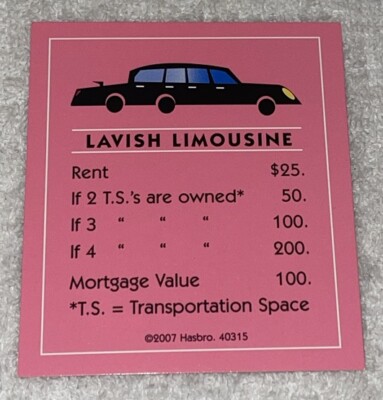 Vtg Monopoly Barbie Boutique Ed. 2007 Replacement Pc Lavish Limousine Card