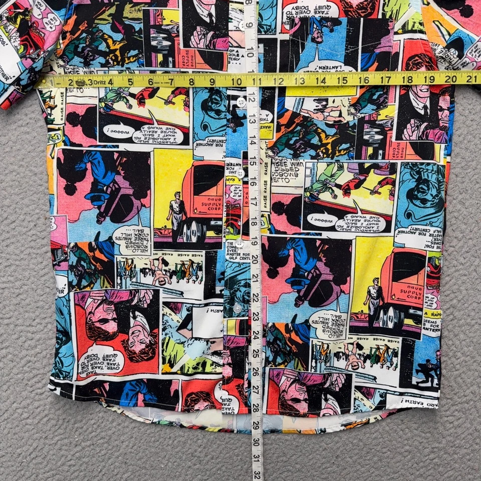 Just Attitude Comics Button Up Shirt Mens Medium Colorful Short Sleeve Casual - Image 4 of 4