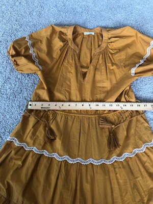 Ulla Johnson Mustard Yellow Scalloped Embroidered Tier Maxi Dress Sz 0. A6  | eBay