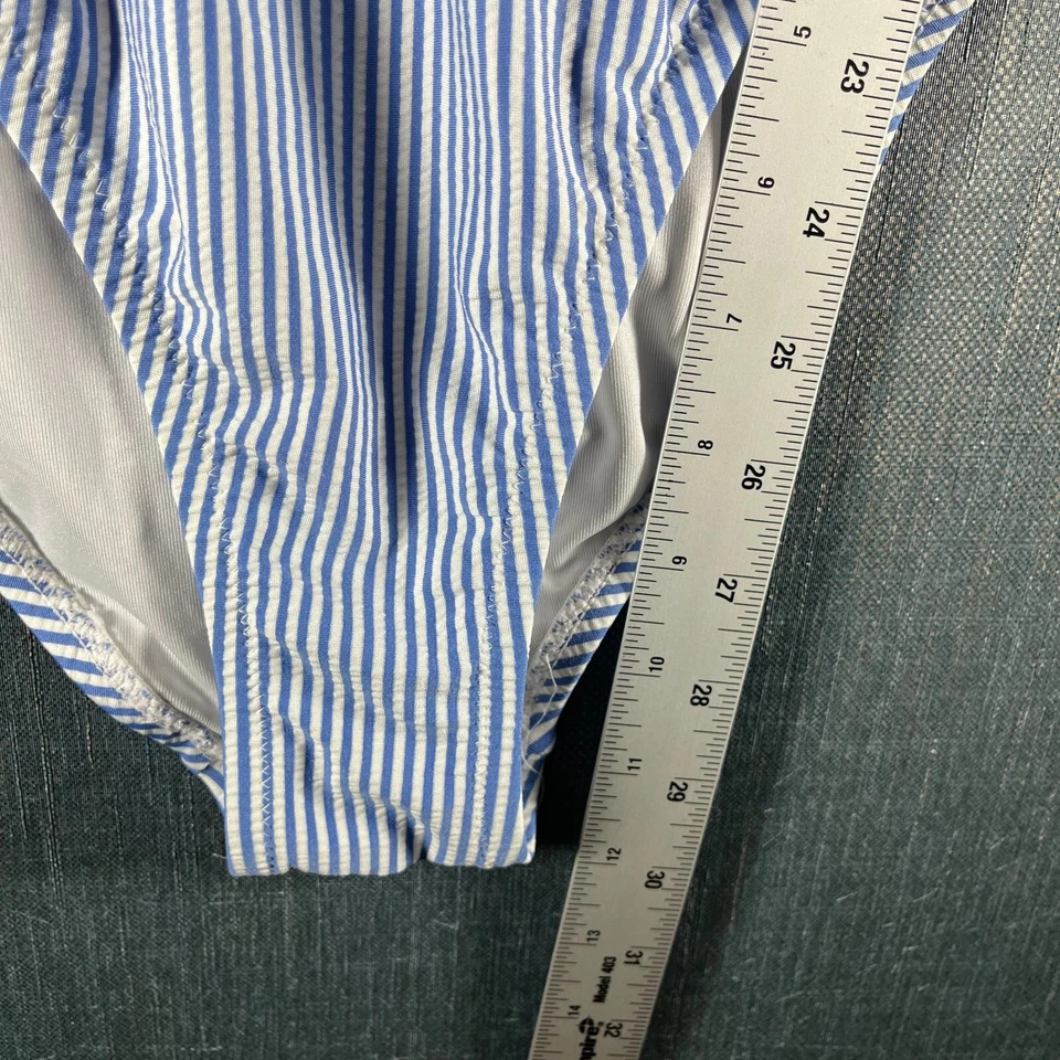 Traje de baño de una pieza J Crew para mujer talla 14 blanco azul a rayas elástico sujetador incorporado Foto 4 de 4