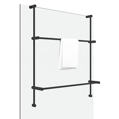 DEUSENFELD Edelstahl Handtuchhalter für Glaswand, 600x700mm verstellbar, schwarz - Bild 1 von 4