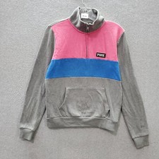 Pink Victorias Secret Women Sweater XS Gray Colorblock Logo 1/4 Zip READ