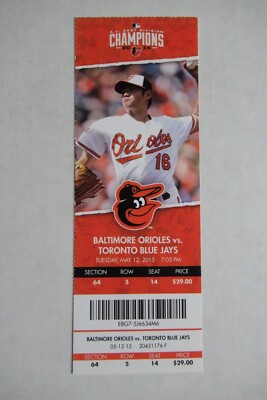 ORIOLES VS BLUE JAYS 5/12/2015 FULL TICKET ~ ENCARNACION (2 HRs) / WEI-YIN CHEN