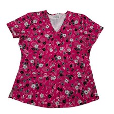 Med Couture Prints Pink Floral V-Neck 2 Pocket Scrub Top 8461 Short Sleeve Sz M