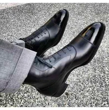 Handmade Black Leather Formal High Ankle Lace Up Business Boots For Mens