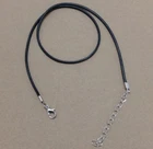 2mm Black Wax Leather Cord Rope Necklace 45+5cm (18+2") Chain Lobster Clasp 2pcs