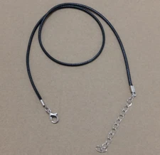 Black Wax Leather Cord Rope Necklace 60+5cm (24+2inch) Chain Lobster Clasp 2pcs